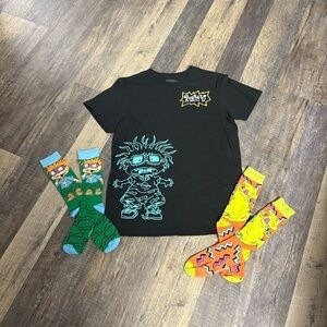Nickelodeon RUGRATS short sleeve black shirt with socks MEDIUM